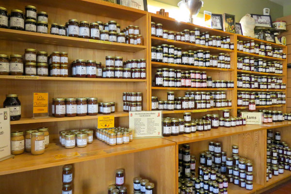 Shelves of Jams & Jellies at Scherger's Kettle in Shipshewana, Indiana